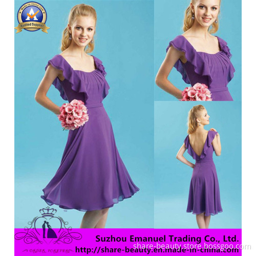 88% on Selling Knee Length A Line Square Neck Purple Chiffon Ruffles Sweet Pure Simple 2014 Prom Dresses